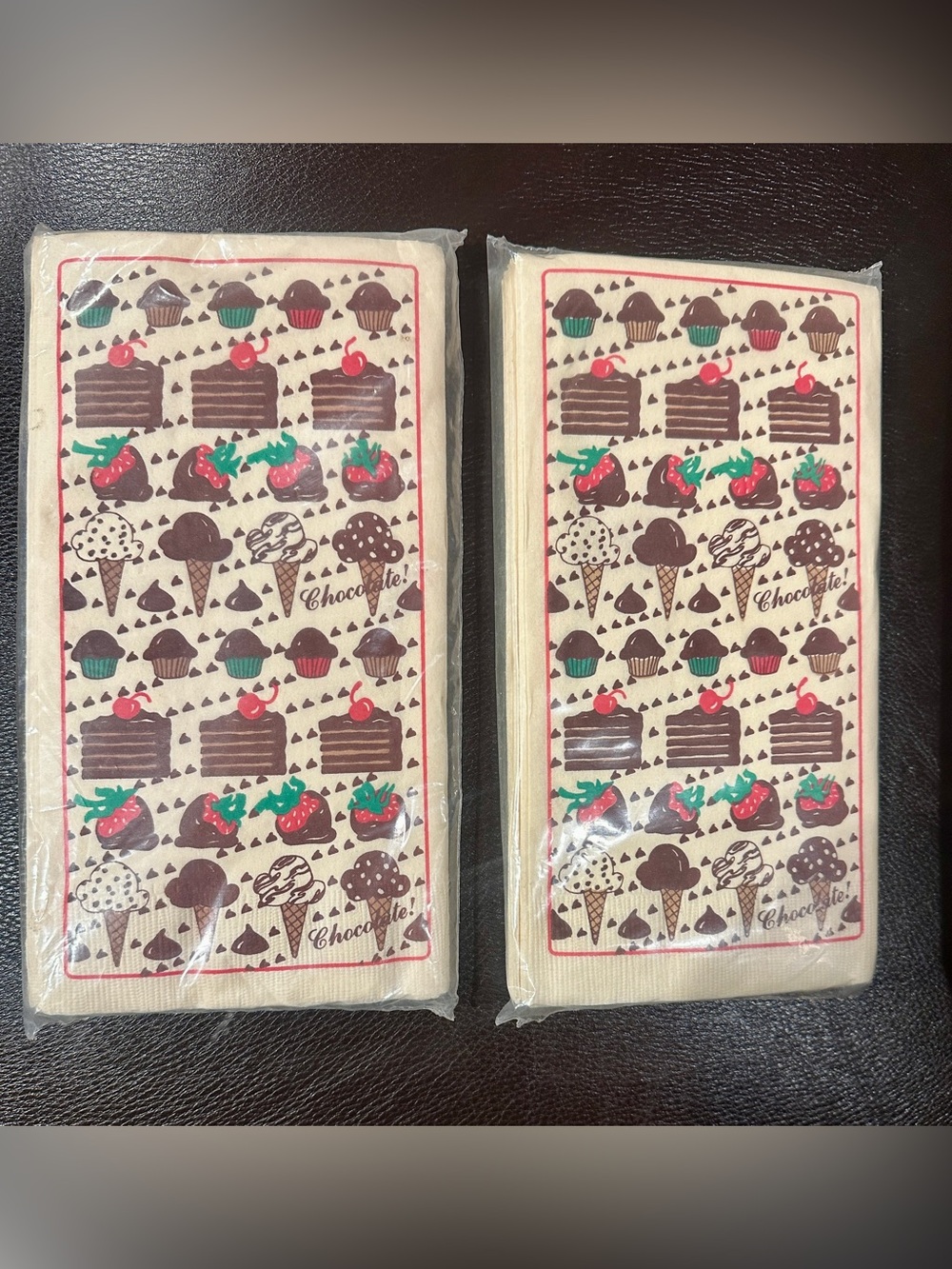 Vintage 1970s/80s Paper  Napkins Chocolate Cake Strawberry Ice Cream Sundae Pic